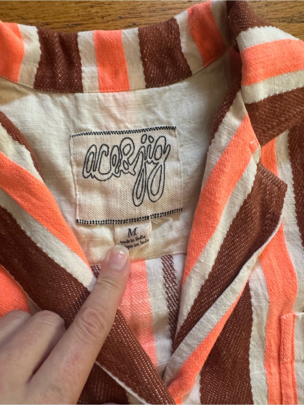 Ace & Jig Striped Button-Down Shirt in Red, Brown & White - Picture 2 of 4